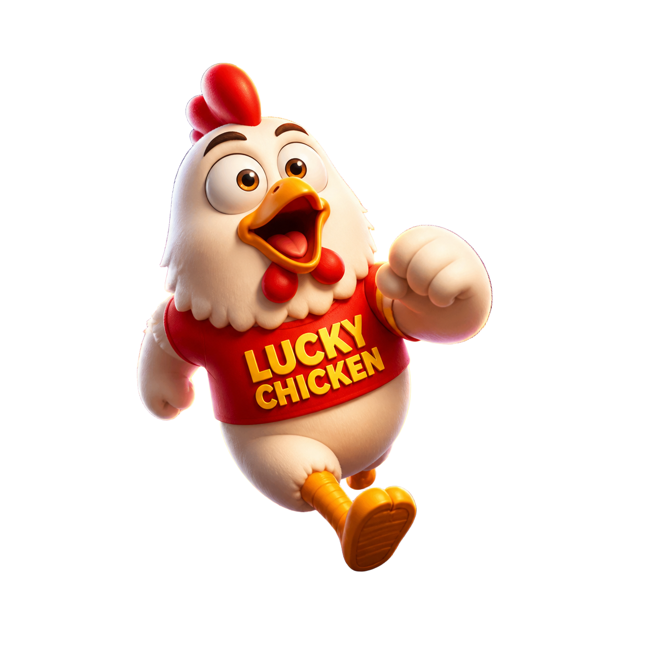 Трёхмерный персонаж-курица в динамичной позе — символ азарта и риска в ставках